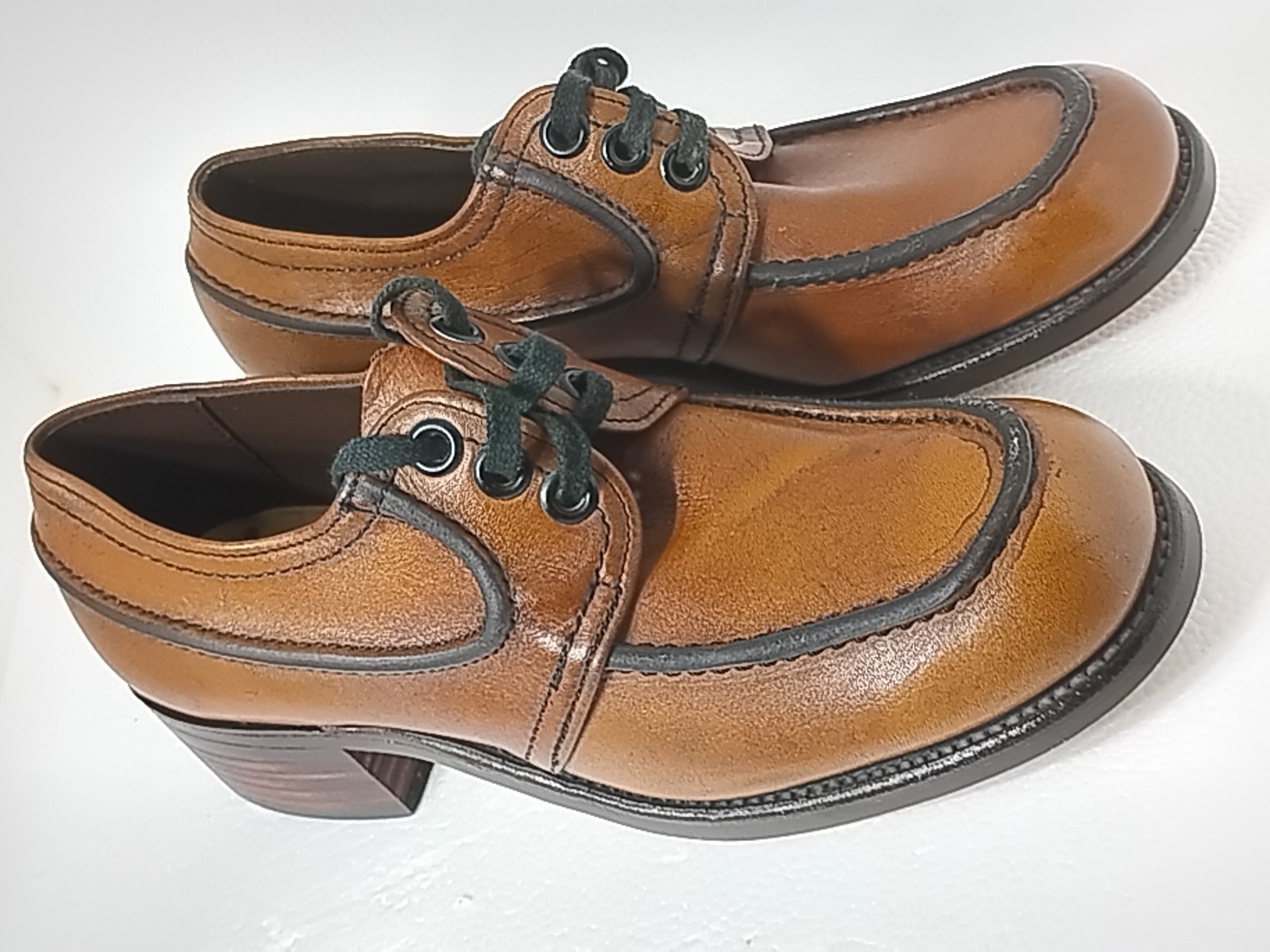 Vintage Deadstock 1970s Brown Leather Platform Oxfords Made In Usa 9d