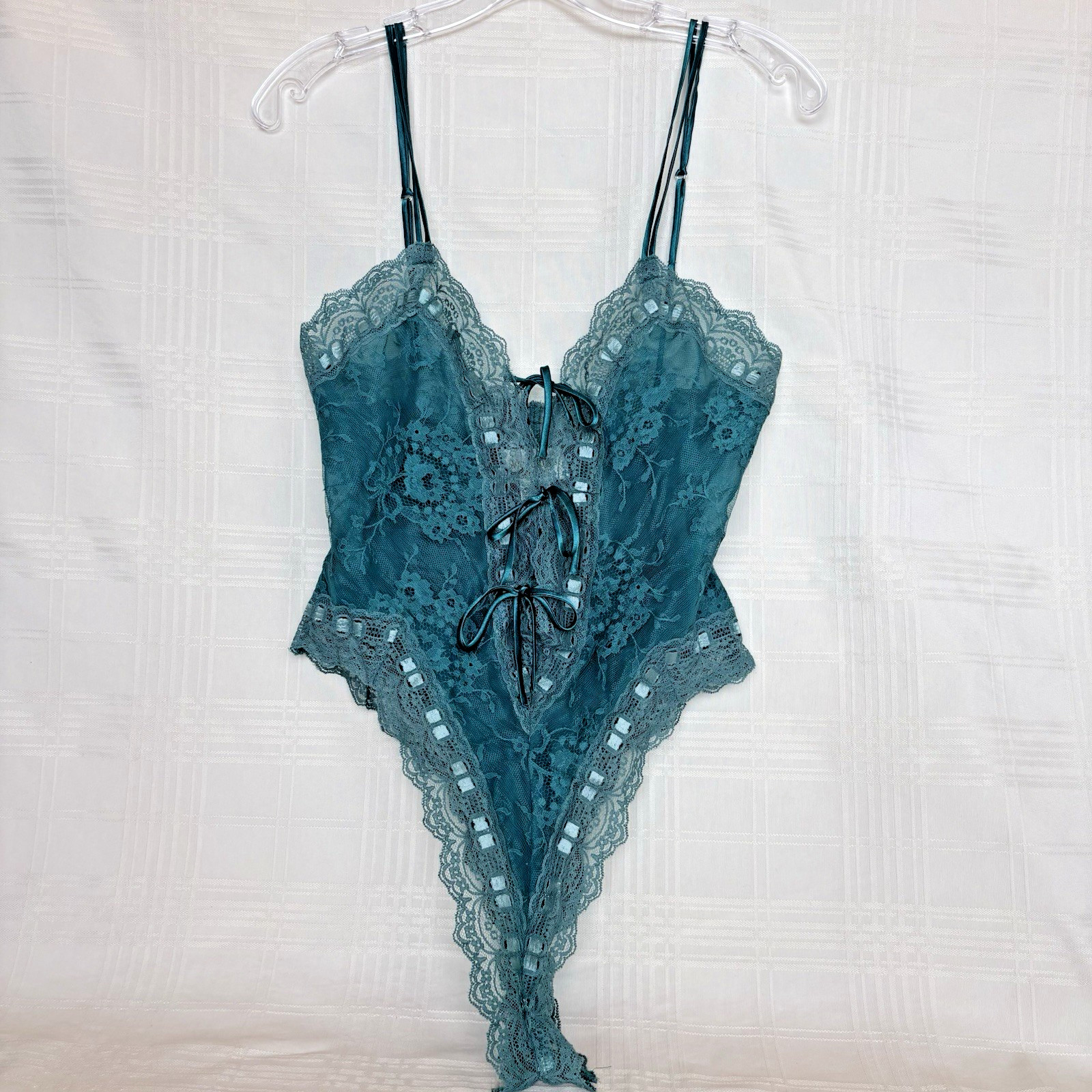 Victoria’s Secret Gold Label Teddy Lace Lingerie Bodysuit Green Vintage 90s Y2k