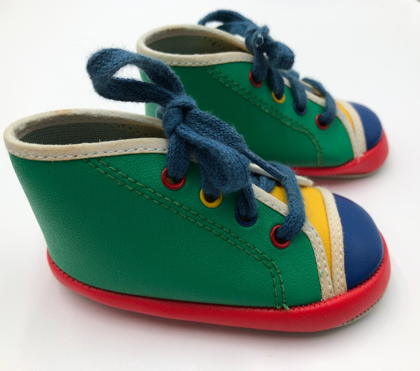 Vintage Gold bug green, red, blue, yellow Baby Shoes size 1