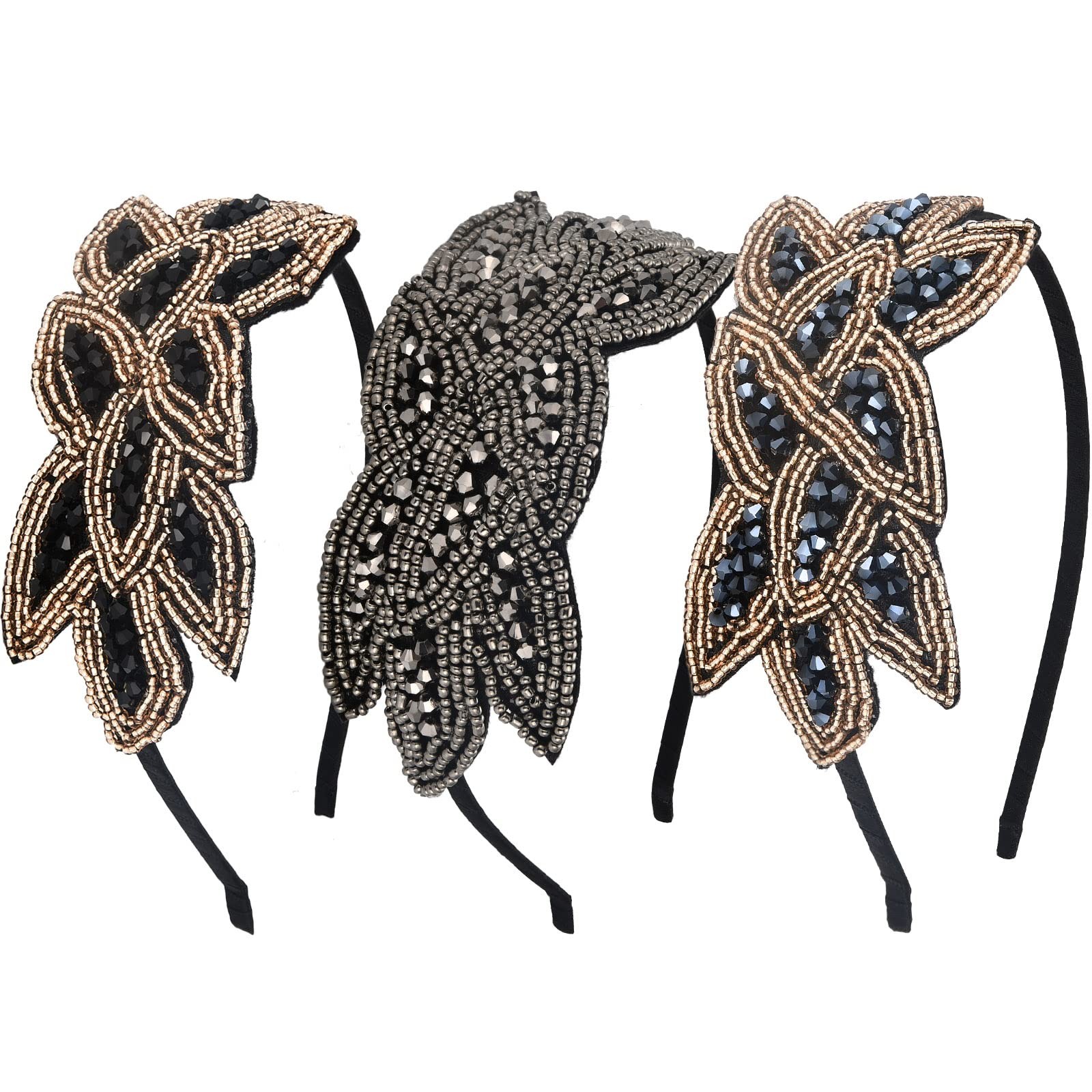Tatuo 3 Pieces 1920s Flapper Headbands for 3 Count (Pack of 1), Color Set 1