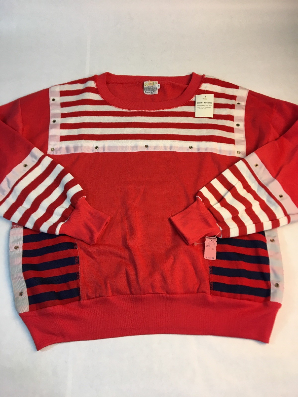 NWT Vintage Cyn Les Pullover Sweater Size S Nautical Stripe Crew Neck