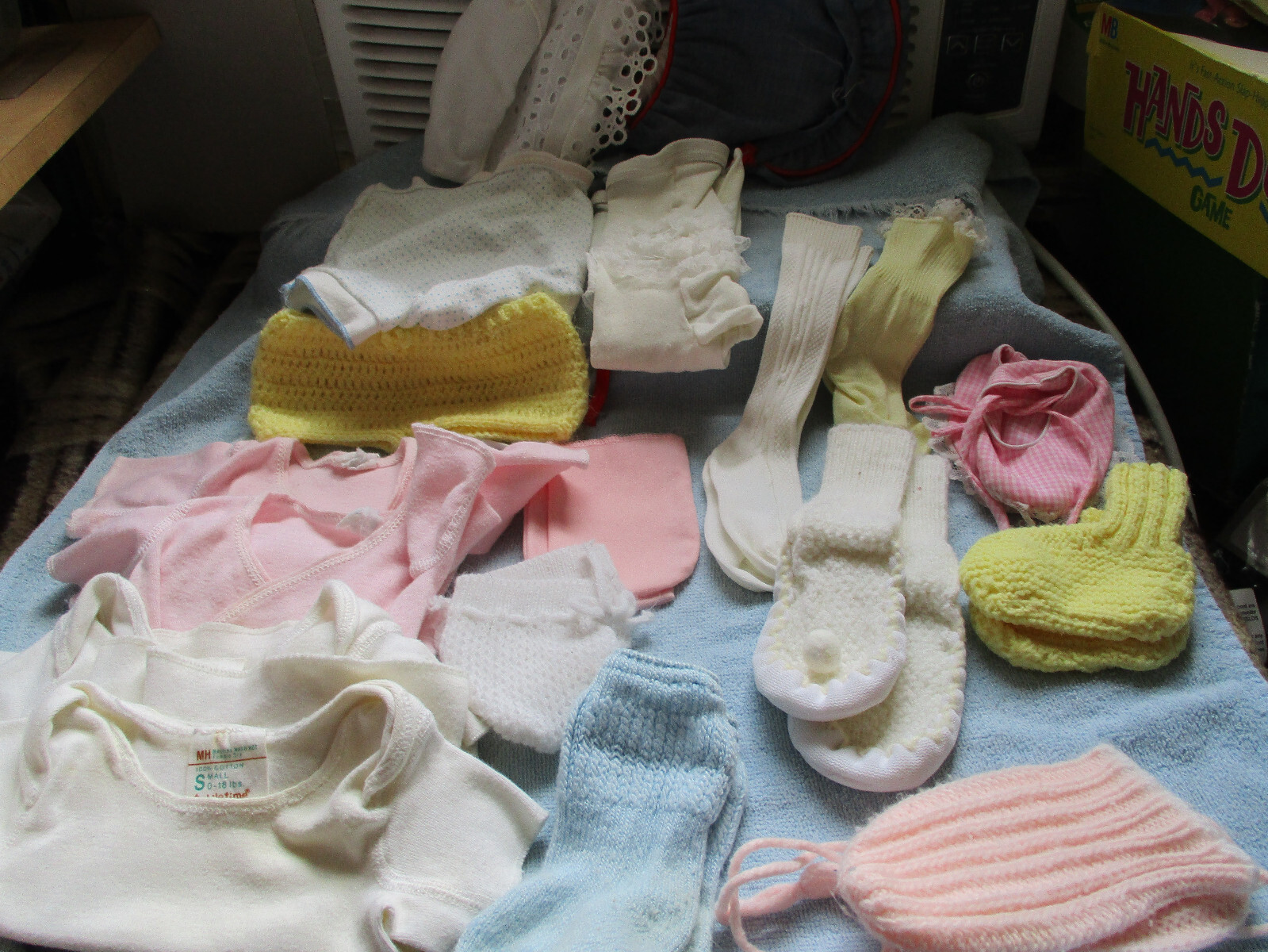 Baby Accessory Lot – Socks, T Shirts, Mittens, Bonnets, 0 – 6 Months Vintage