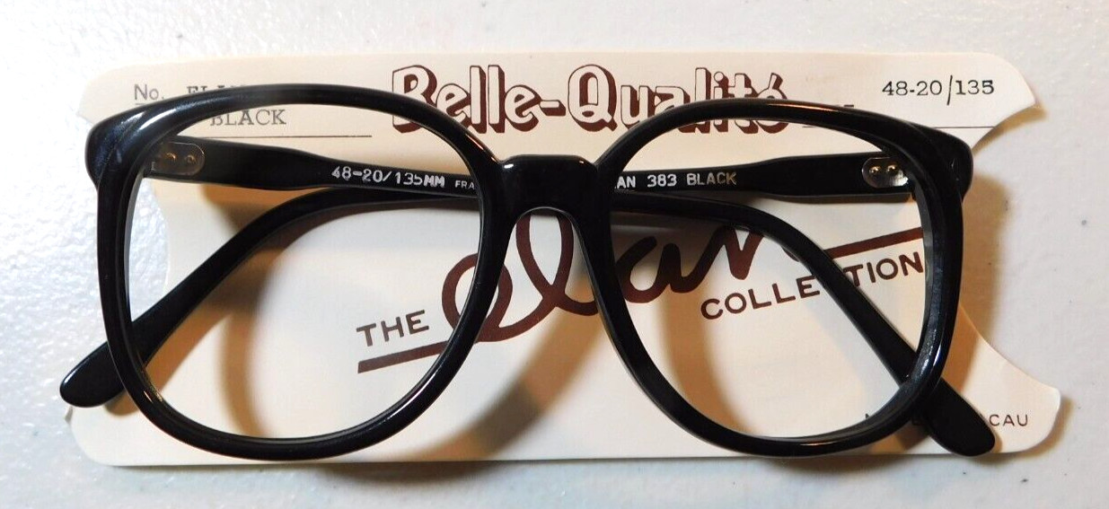 Vintage ELAN 383 Black 48/20 P3 Plastic Eyeglass Frame New Old Stock #303