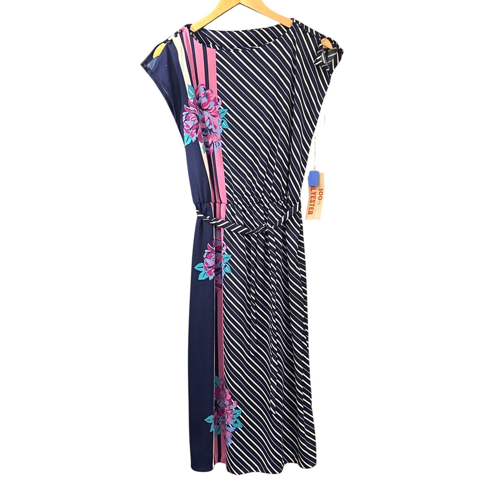 70s Vintage Midi Dress Disco Retro Floral Stripe Nautical Bold Print Eclectic