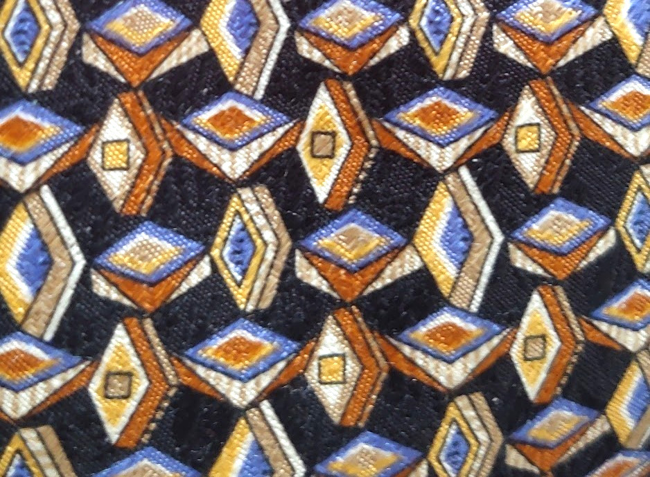 VTG STUDIO By FUMAGALLI SILK TIE GEOMETRIC RHOMBUS Motif BLUE METALS On BLACK