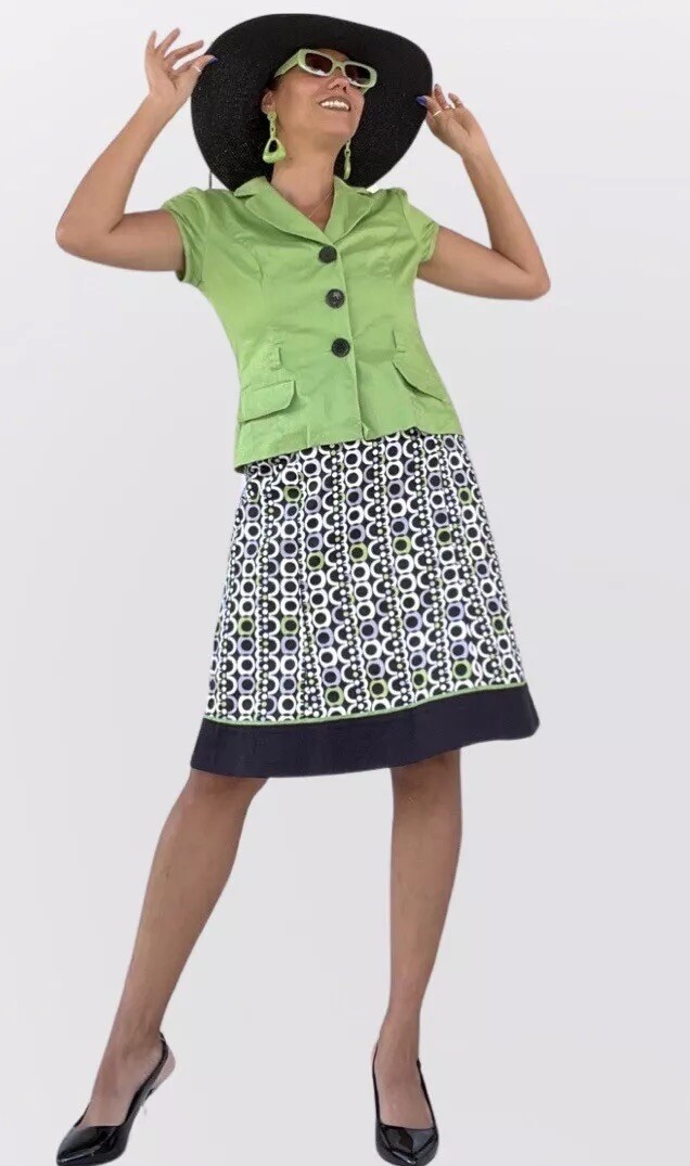 Vintage Y2K Studio 1 Vibrant Green Printed Skirt Cotton Two Piece Set SZ 10