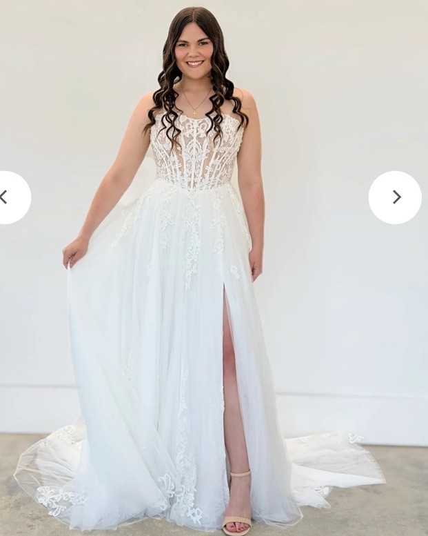 Normans Bridal White Strapless A-Line Lace Tulle Wedding Dress Train