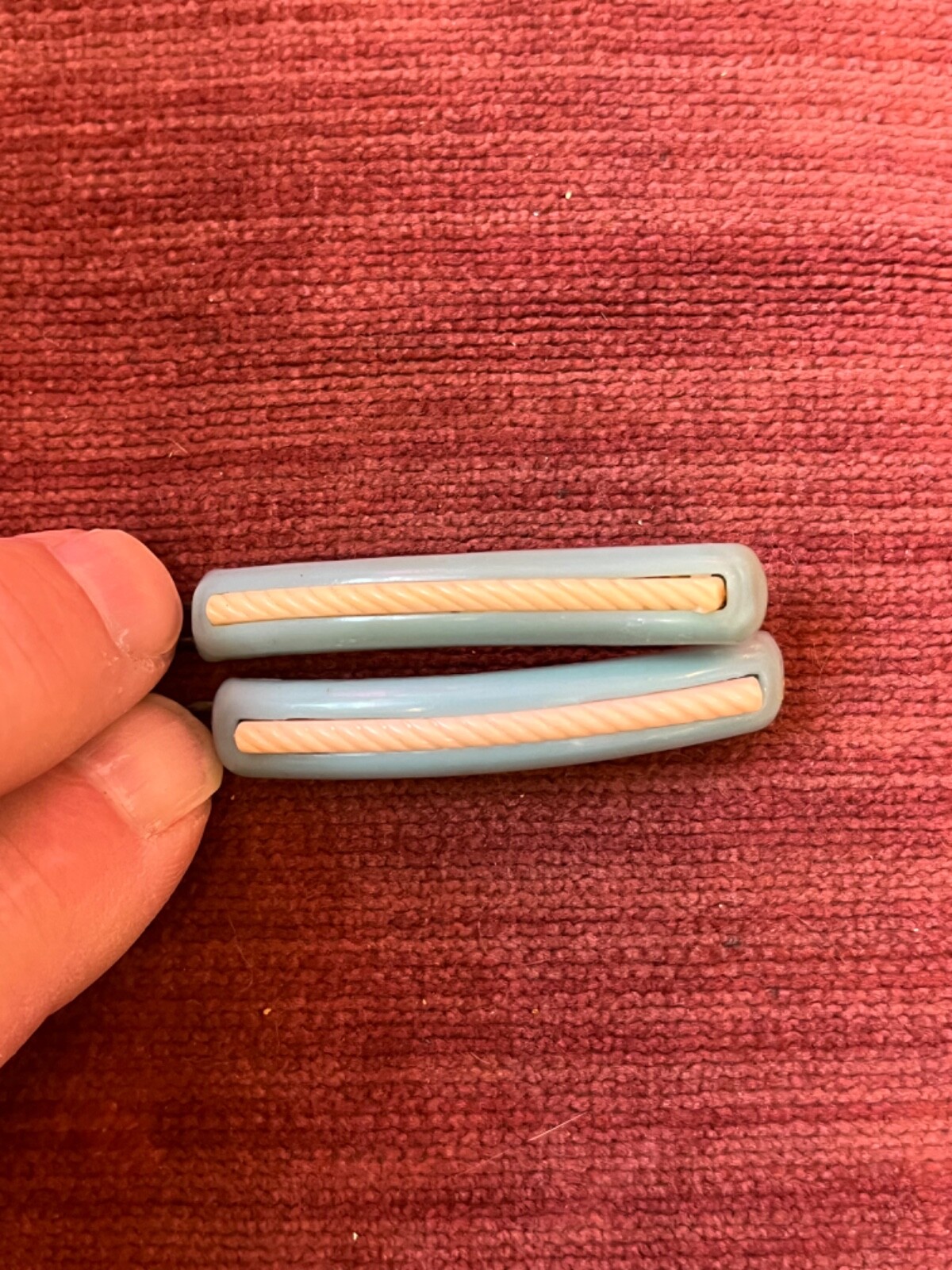 Vintage light blue with white stripes Barrettes 1950’s