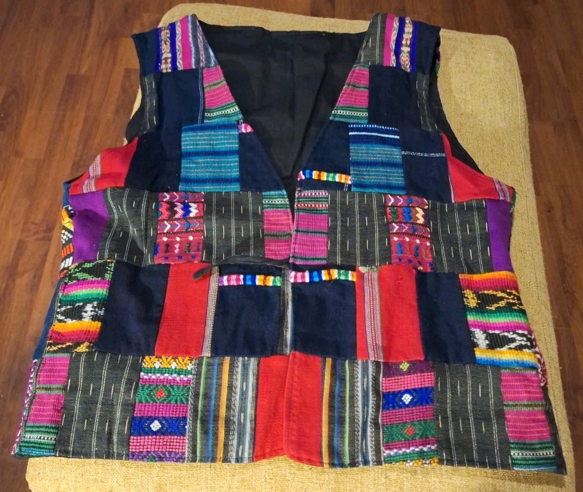 Guatemalan huipil Vest Med Unisex style Aztec Embroider Western SANTA FE Style