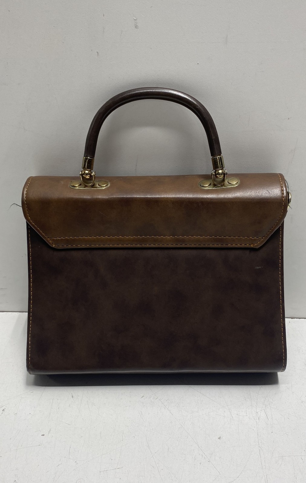 Vintage Agacci Brown Tan Tri-tone Cabochon Button Satchel Handbag
