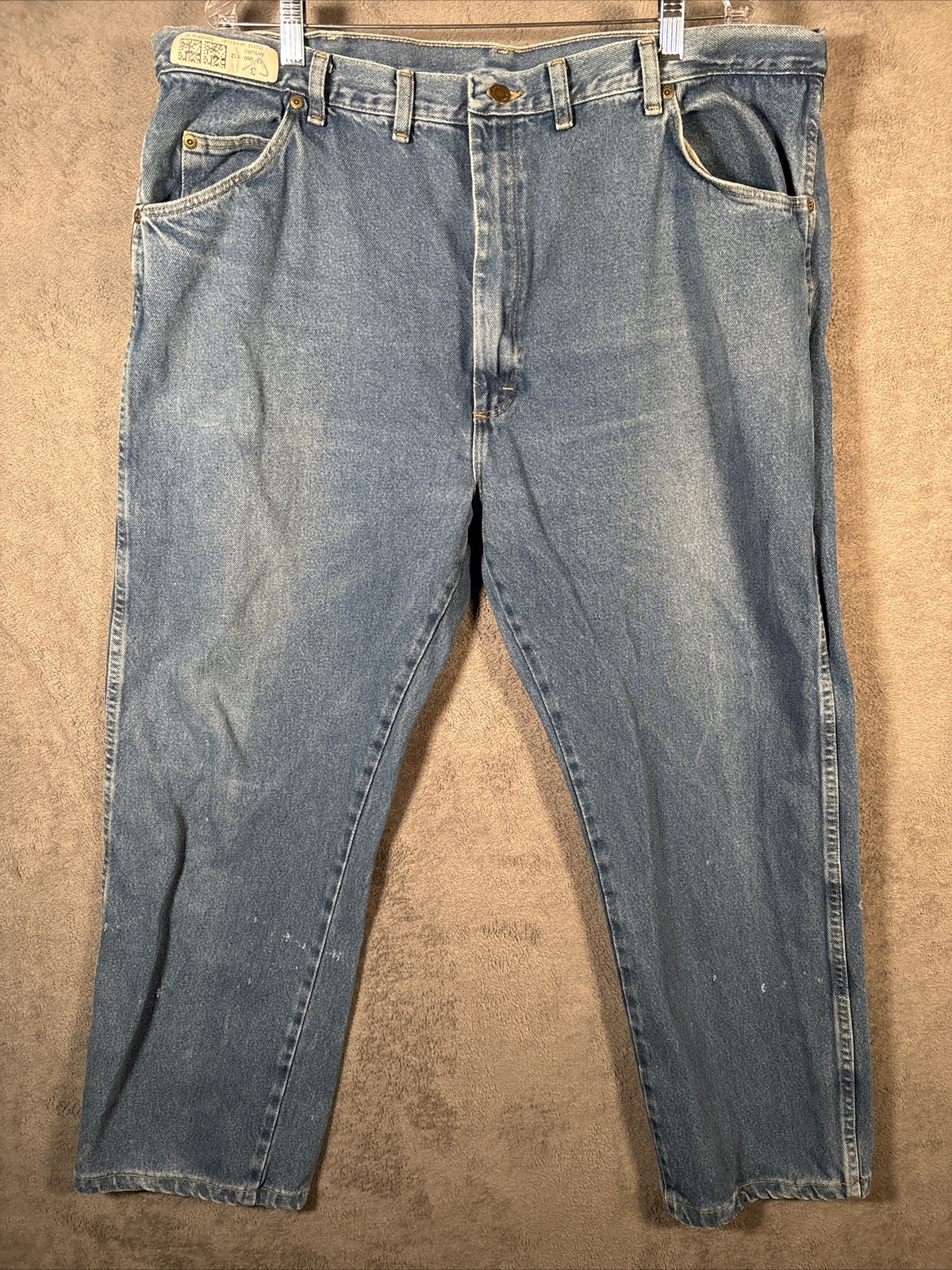 VINTAGE Wrangler Jeans Mens 42×29 Blue Distressed Whiskered Rugged Wear Dittess