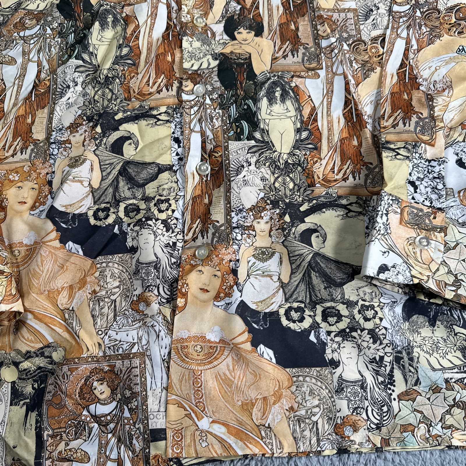 VTG 60s GODDESS Shirt ALPHONSE MUCHA ART NOUVEAU HIPPIE Boho Psychedelic MoD XL