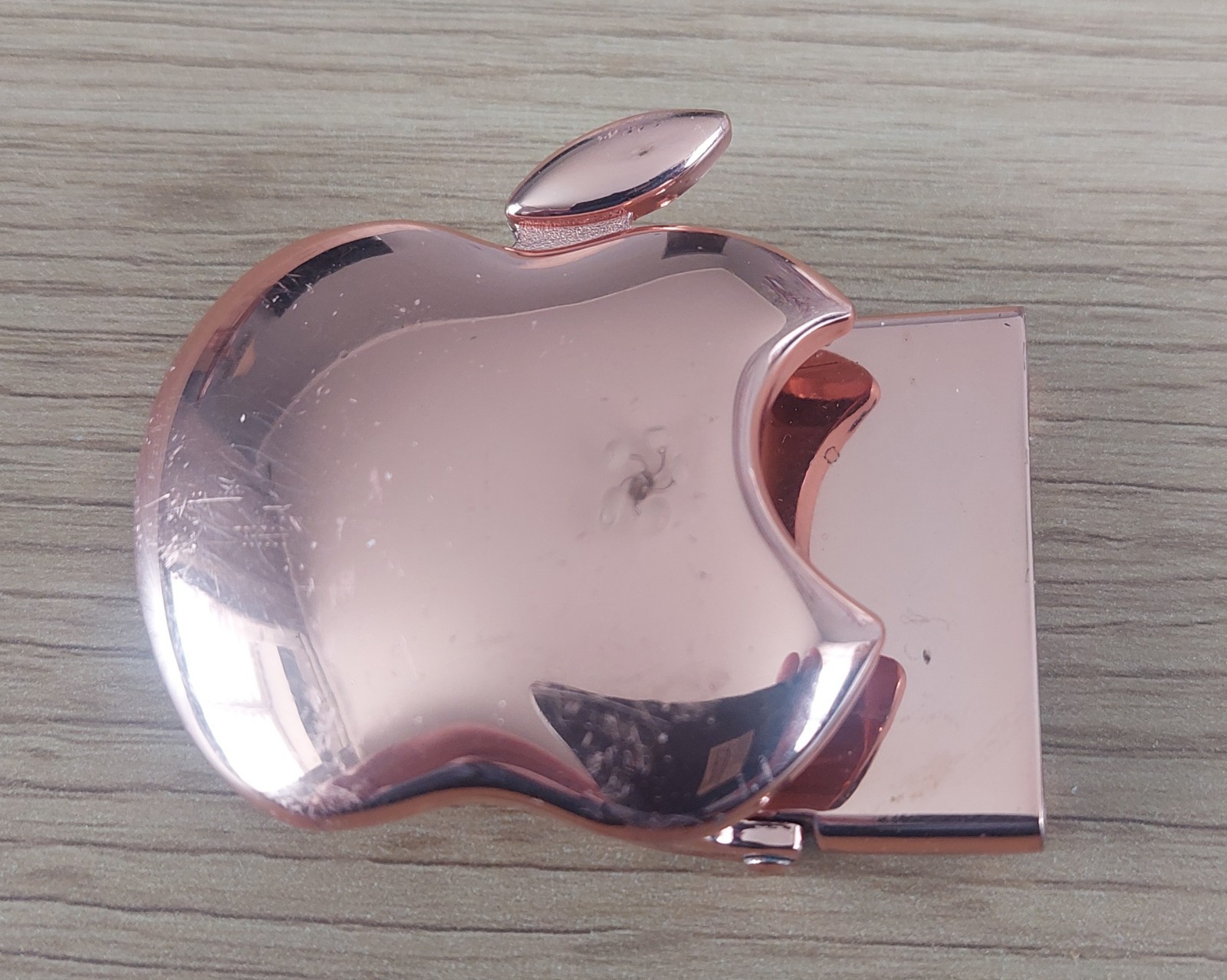 Apple-shaped Belt Buckle, metal, size 6.3 x 5 cm/ 2.5 x 2 in, used, Taiwan