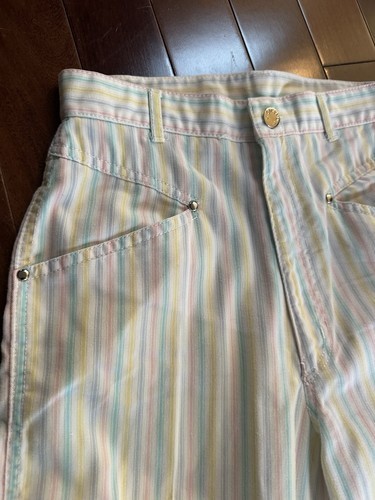 UNIQUE Vintage XXS High Waisted Candy Pastel Pants Striped Lightweight Jeans 7/8