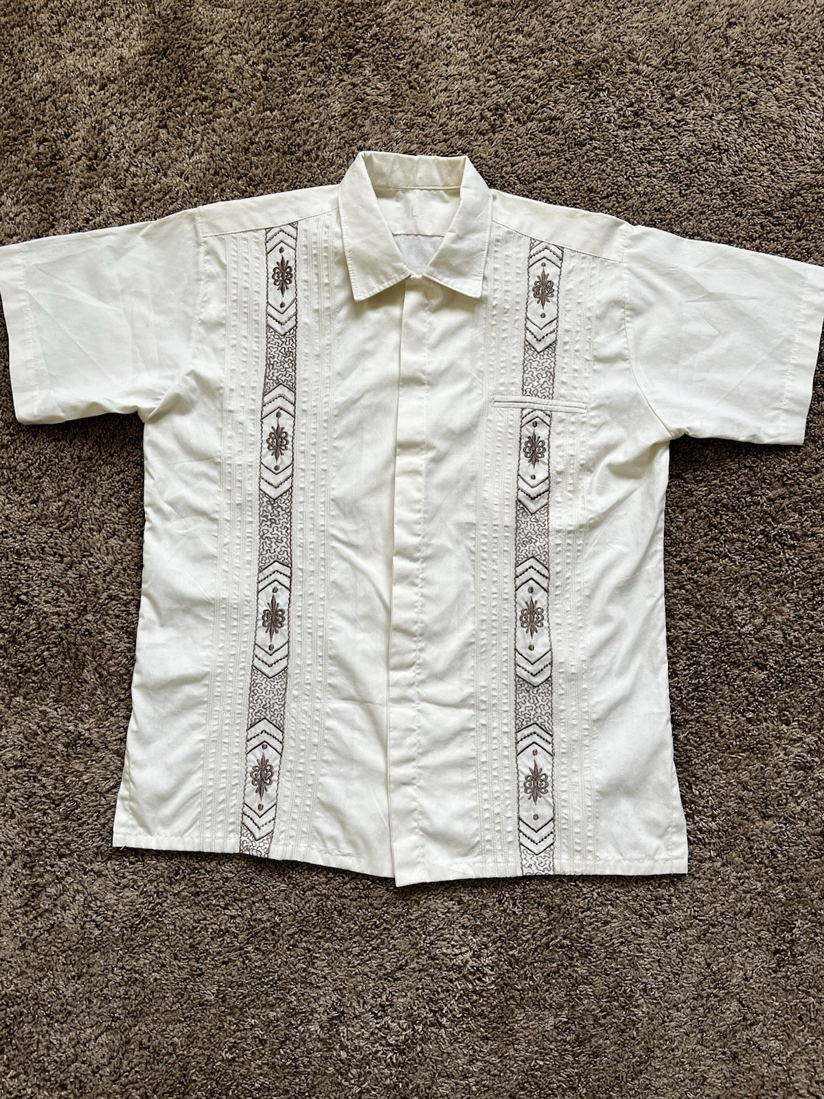 Vintage Guayabera – Loop Collar -Rockabilly Embroidered Handmade -Button Down LG