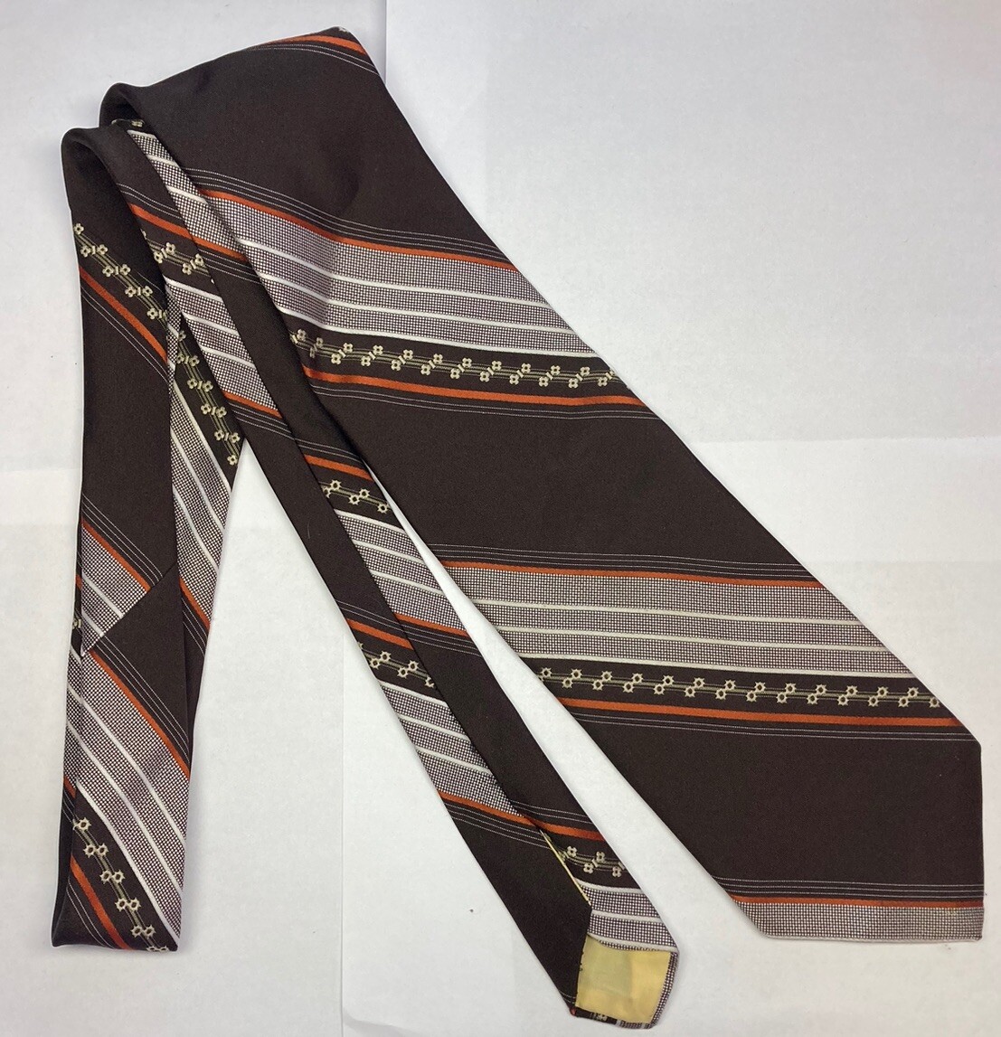 Vintage 1970s Men’s Brown/Orange/Gray Geometric Wide Tie, May Company, 57.5”