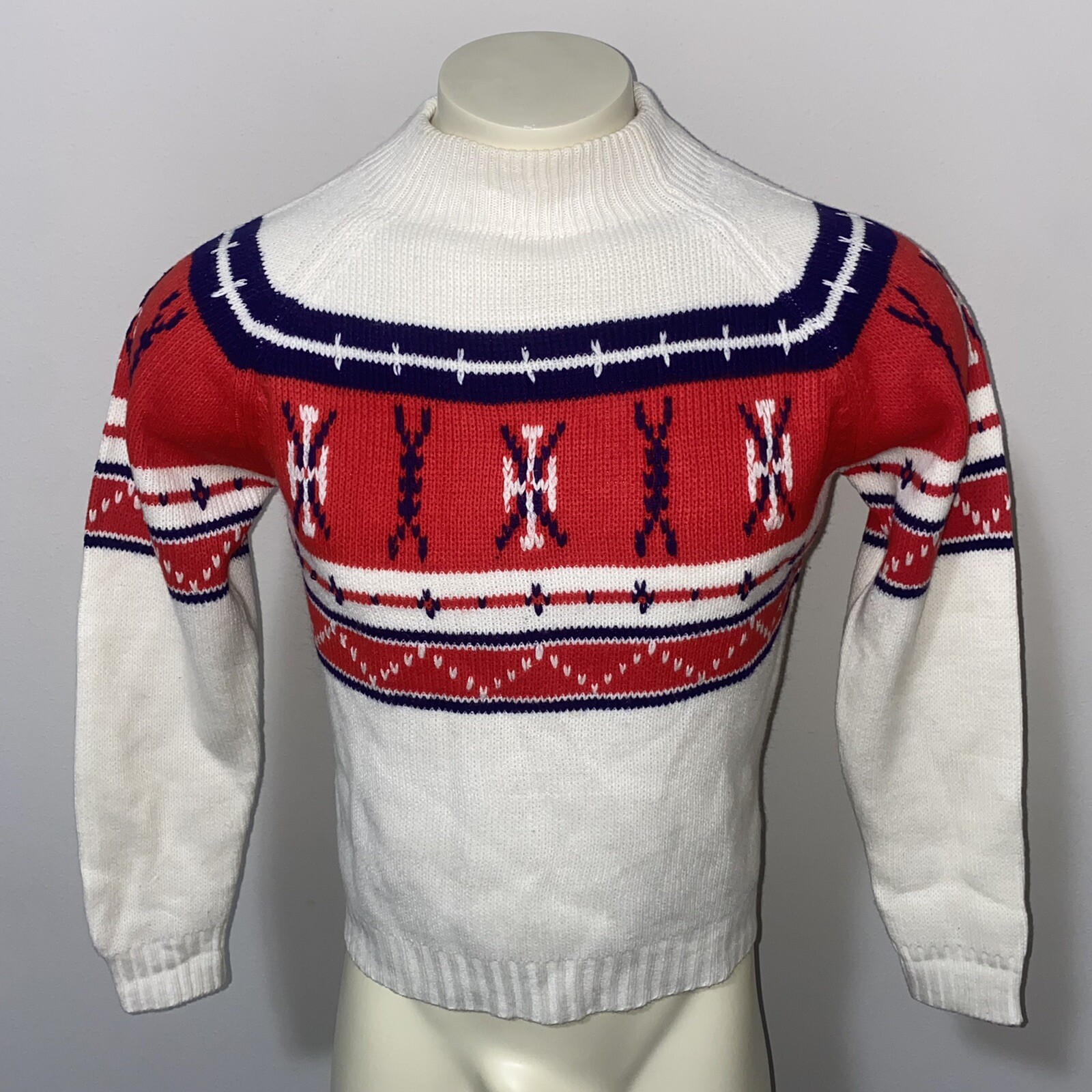 Montgomery Ward Sweater Vtg 60s 70s Apres Hotdogger Ski Bum Nordic Shirt Mens XS