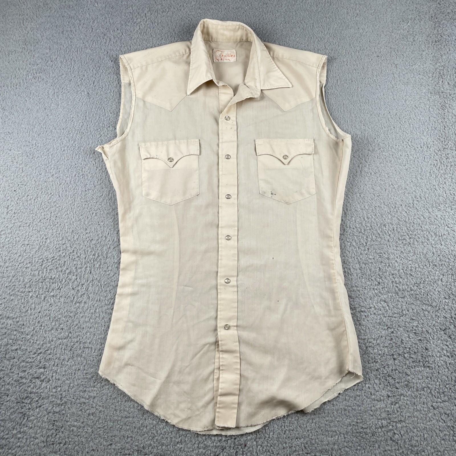Vtg Western Fashion Denver Colorado Large Pearl Snap Button Up Cut Off Shirt