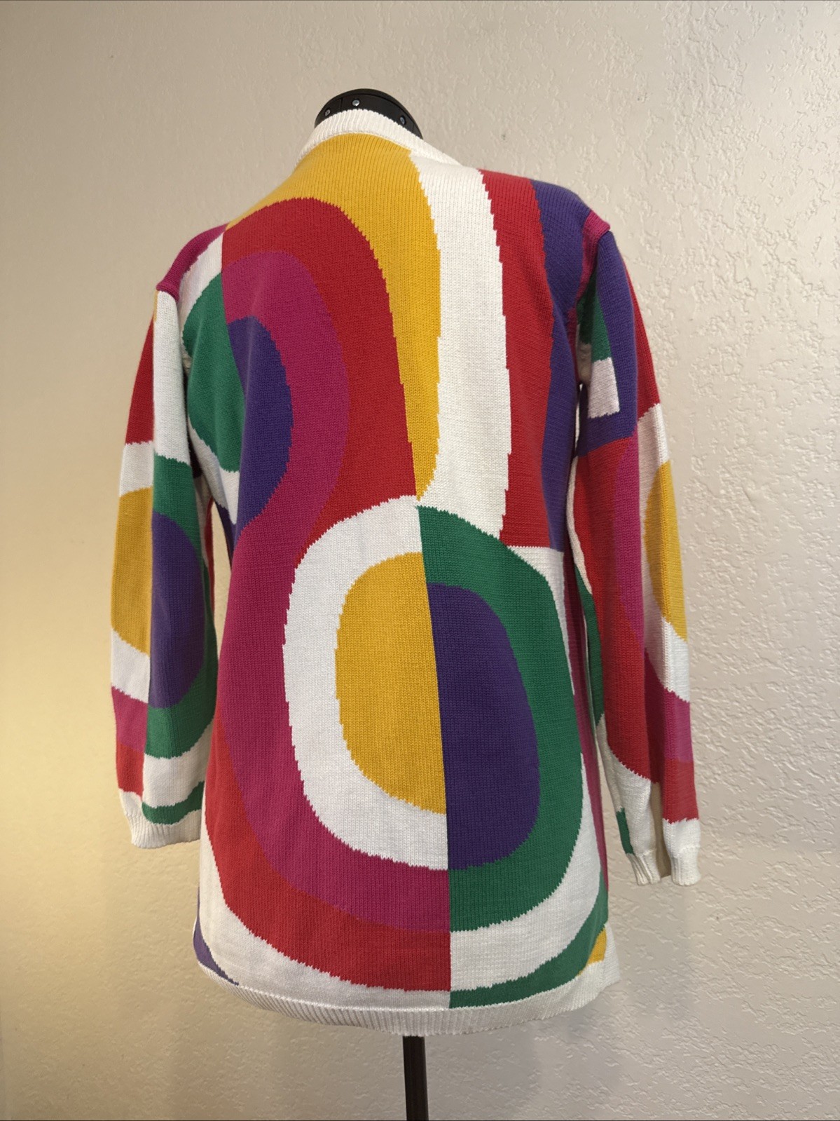 Vintage 1980s Art Sweater Oversized M/L Abstract Geometric Intarsia Knit NWOT