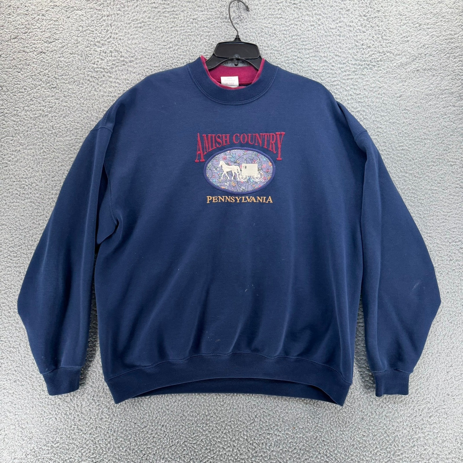 Vintage Jerzees Super Sweats Amish Country Pennsylvania Blue Sweatshirt XL READ