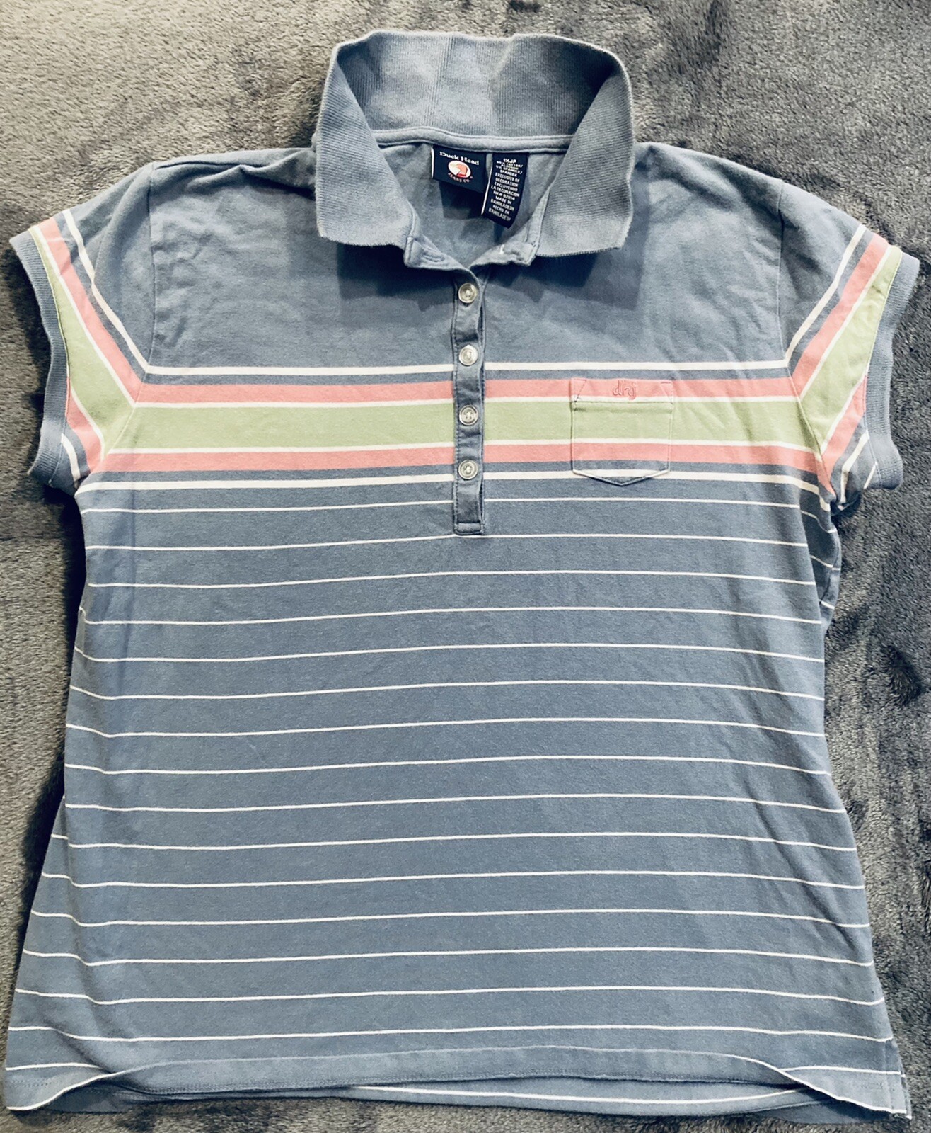 80’s Vintage Duck Head Short Sleeve Pastel Blue Stripe Logo Polo Shirt 1X JP