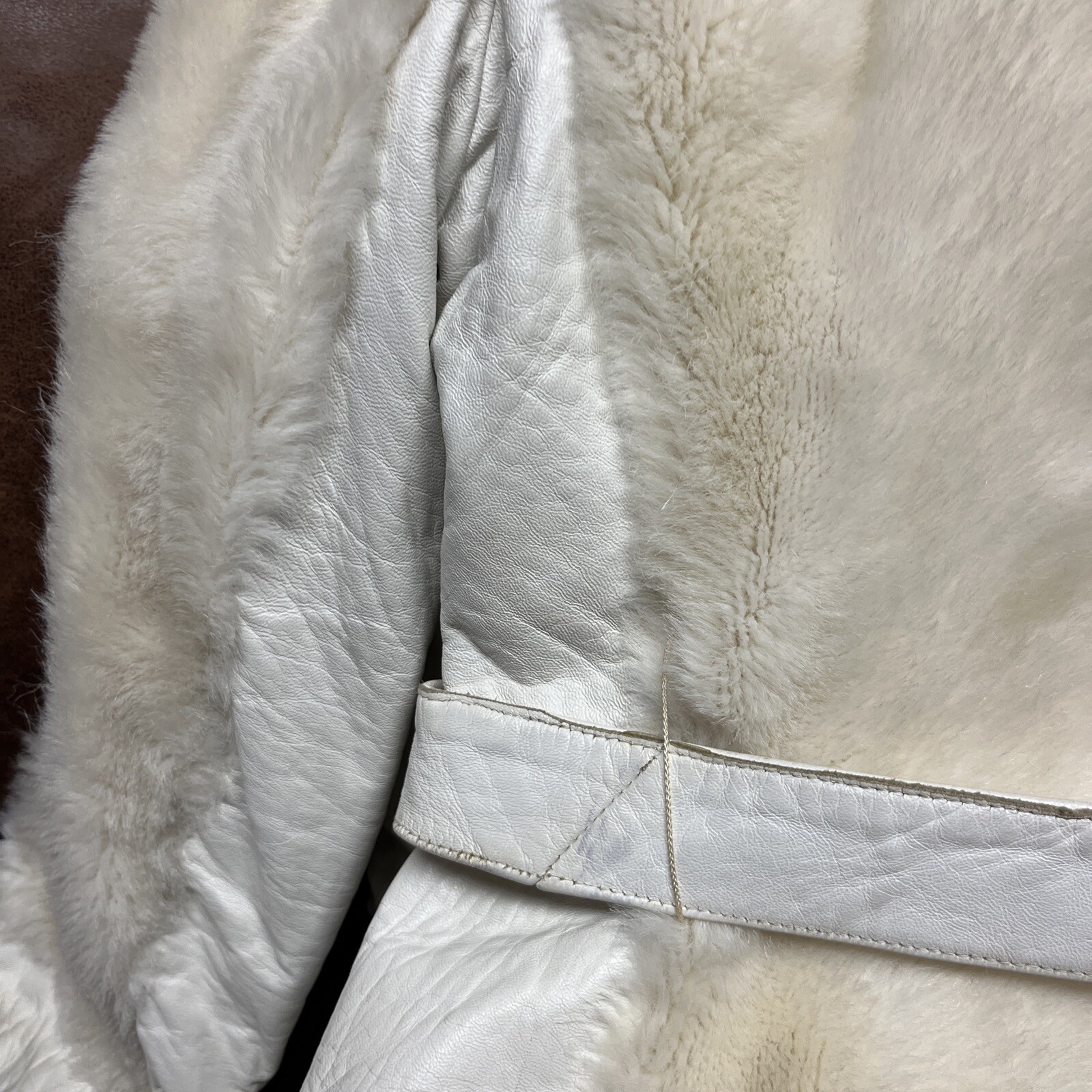 Vintage “Lilli Ann” London Leathers White Leather +Faux Fur Coat Sz M Tissavel