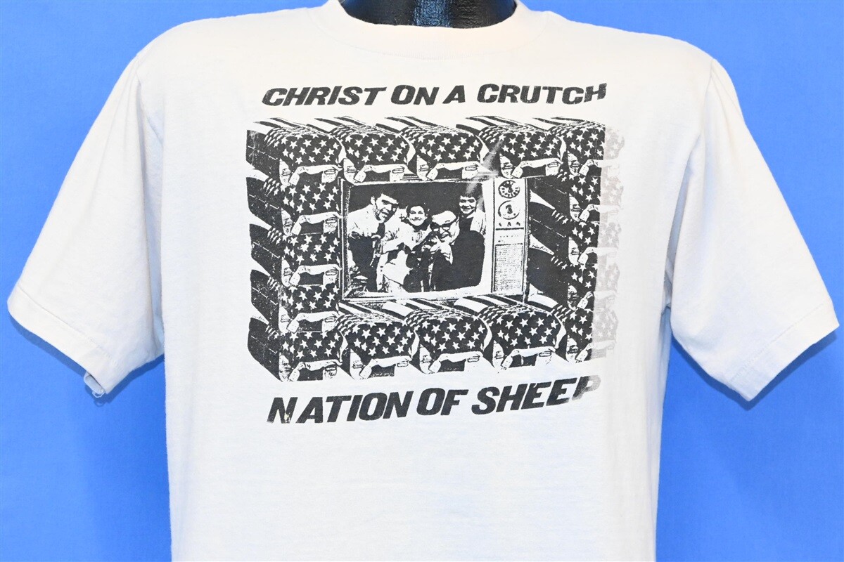 vtg 90s CHRIST ON A CRUTCH NATION OF SHEEP HARDCORE PUNK CRIME PAYS t-shirt L