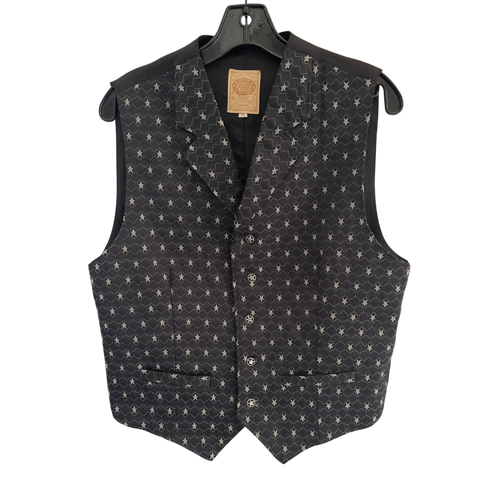 Wah Maker Scully Mens Western Star Pattern Frontier Classics Vest Navy/Black M