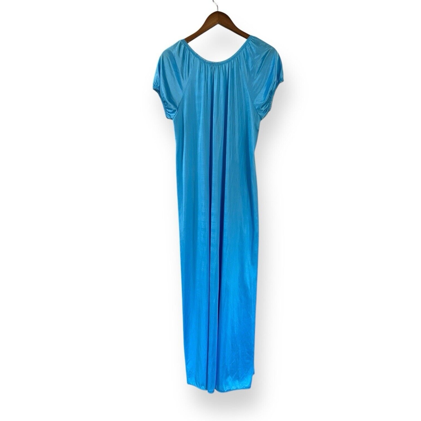 NWT Vintage Vanity Fair S Nylon Long Nightgown Lace Trim Blue Diamond 70s Granny