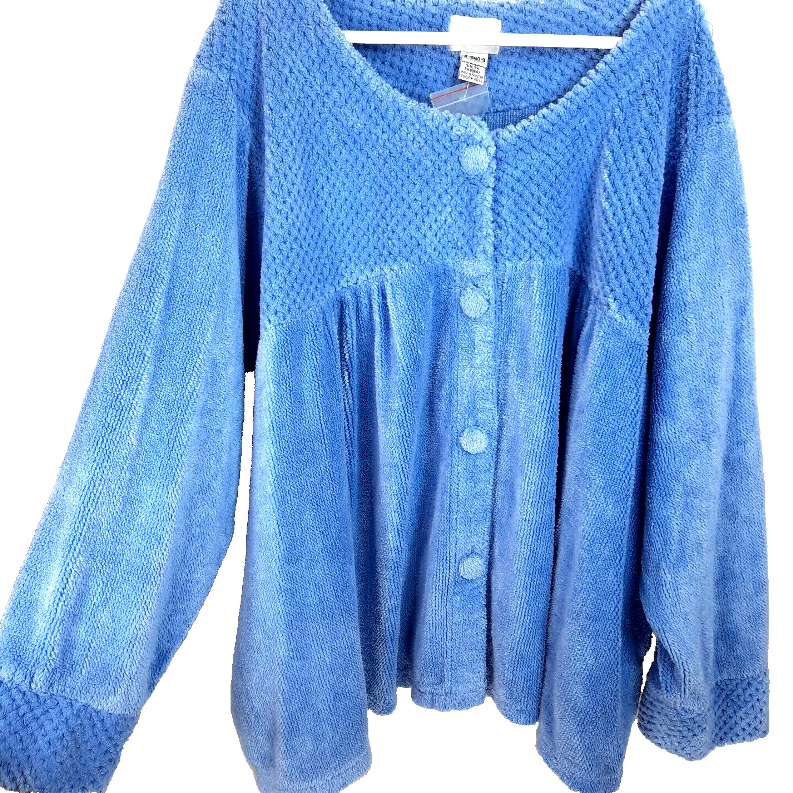 Vtg 70s Babydoll Chenille Terry Top Jacket 5XL Blue Boho Beach Festival Hippie