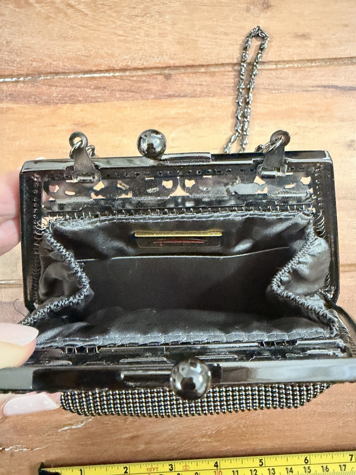 Vintage Black Gunmetal Mesh Evening Bag Kiss Lock Chain Purse