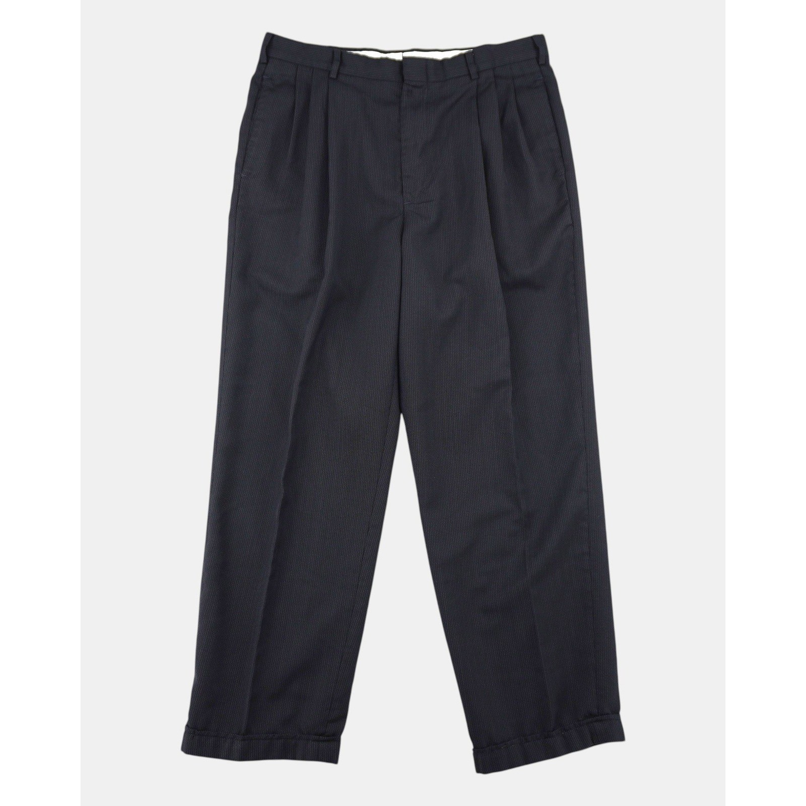 Vintage Slates Pleated Dress Pants Men’s 34×32 Black Wool Blend Cuffed Trousers