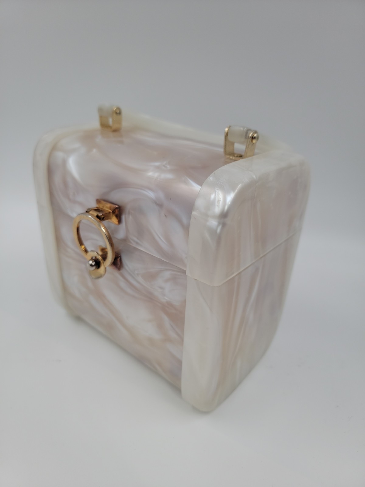 Vintage Lucite Stylecraft Pearlized Box Purse 6” (w) X 4” (d) X 6” (h)