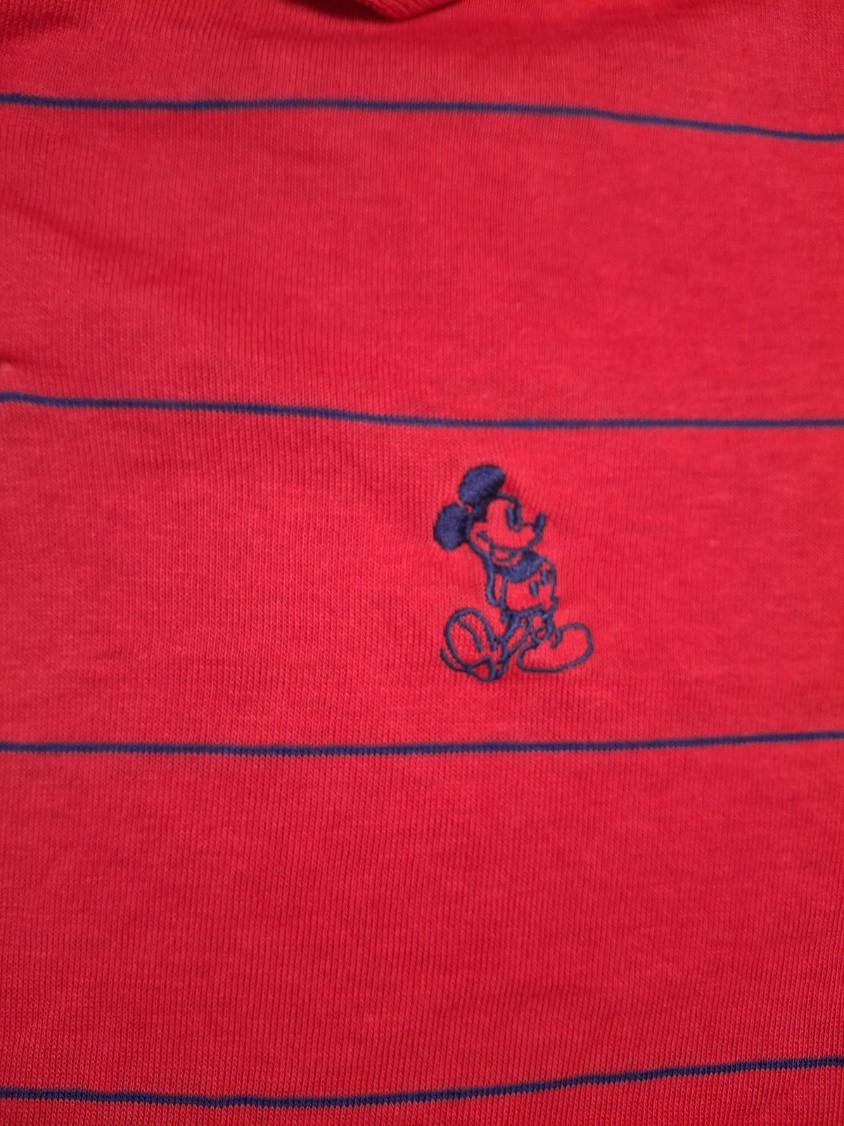 Vintage 80s Disney Wear Mickey Mouse Red Striped Polo T-Shirt Men’s L Made USA