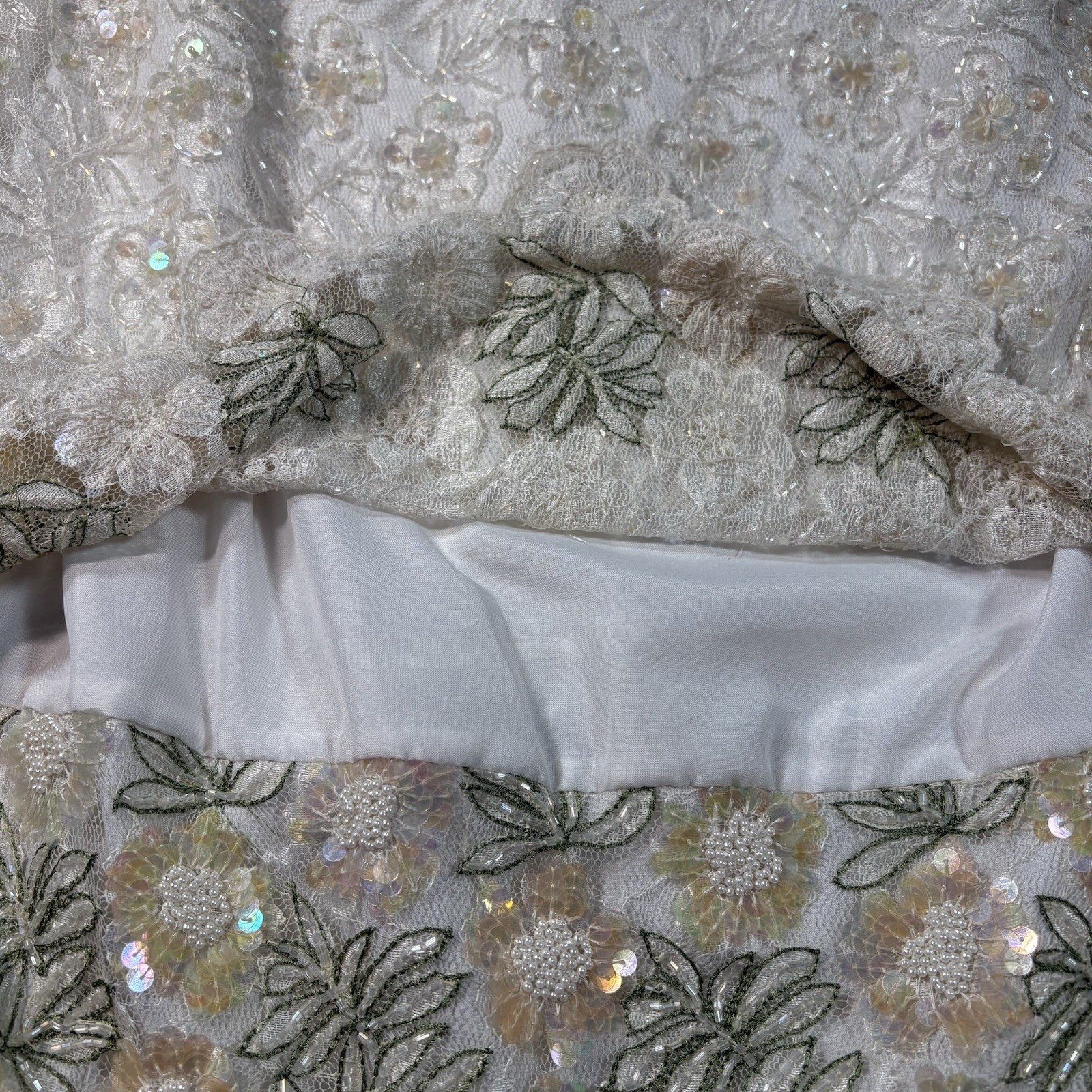 Vintage Laurence Kazar NY Beaded Sequin Ivory Cocktail Dress L Formal Evening