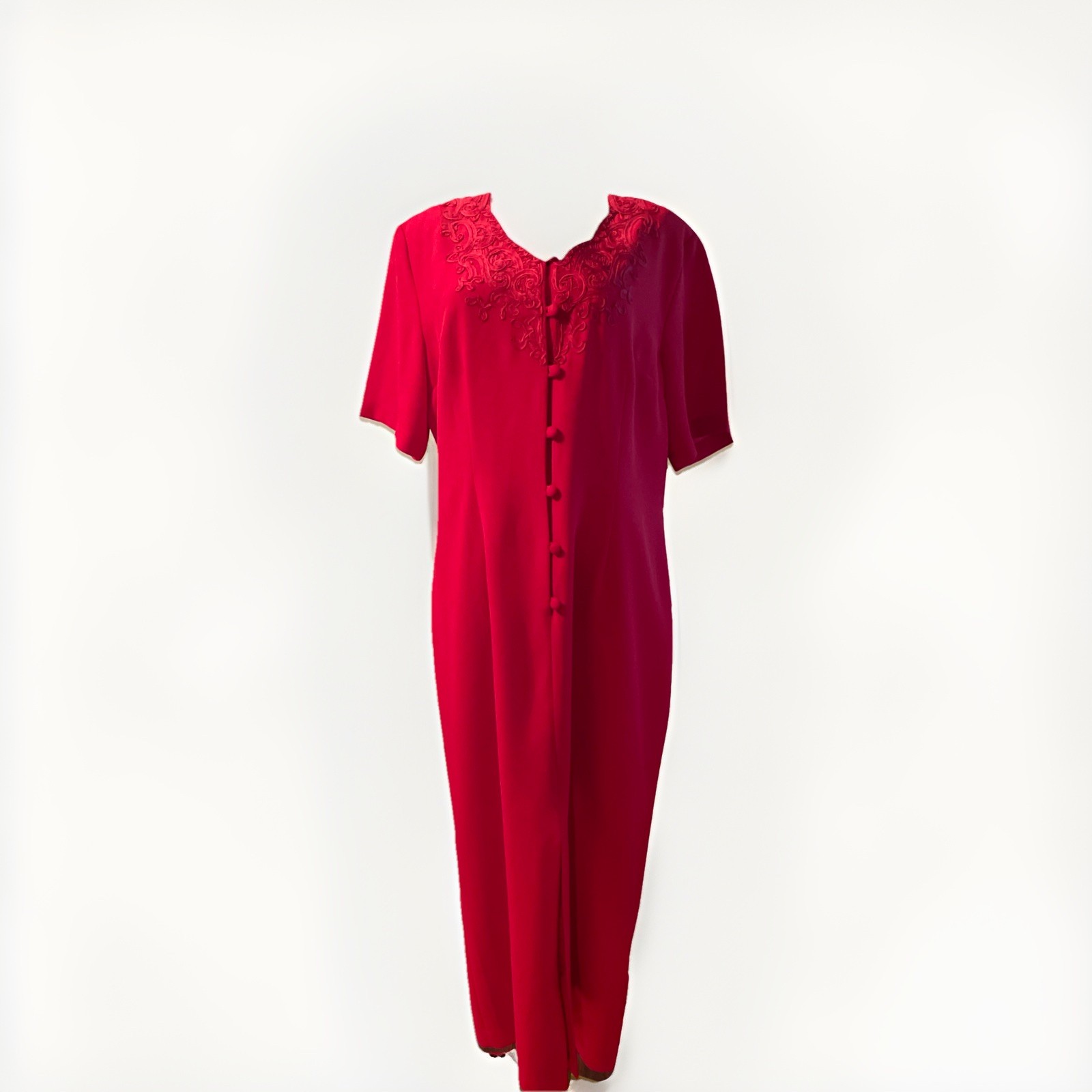 Vintage Mosaic Red/berry Embroidered Coat Dress Size 16 Formal Occasion Church