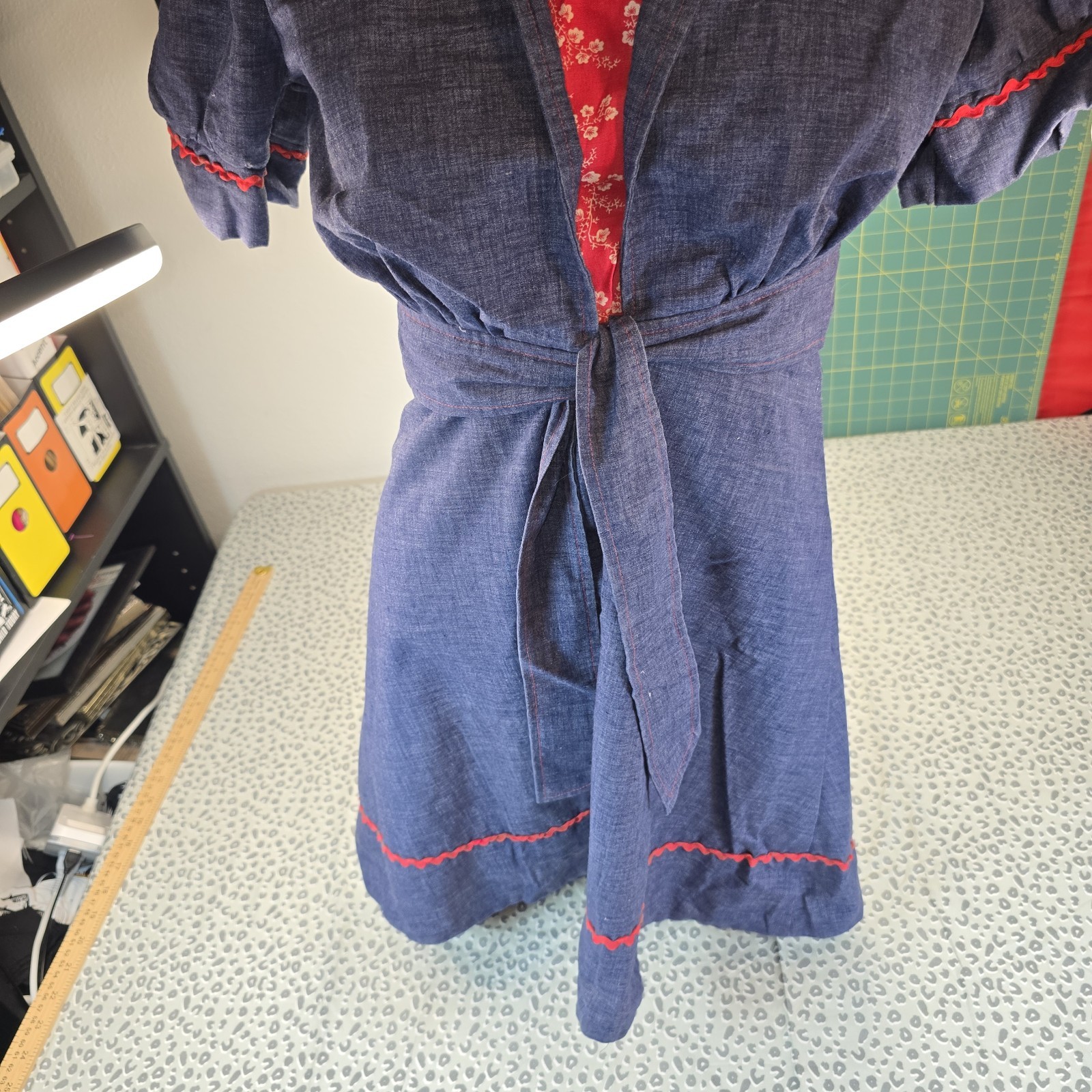 VTG 60s Carole King Junior Fashions Chambray 2pc Prairie Dress Bolero XS Ric‑Rac