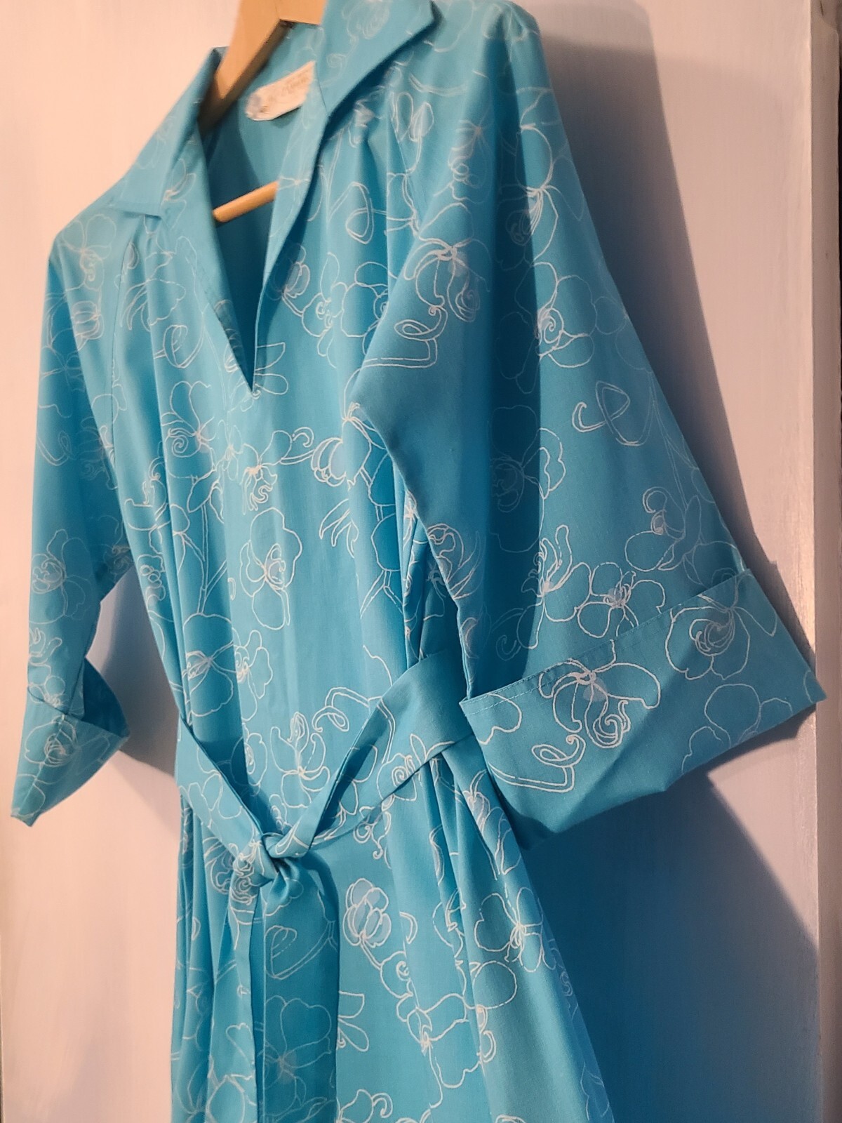 Vtg Key West Fashions Powder Blue 60s Floral Caftan Sun Dress M / L Pool Party