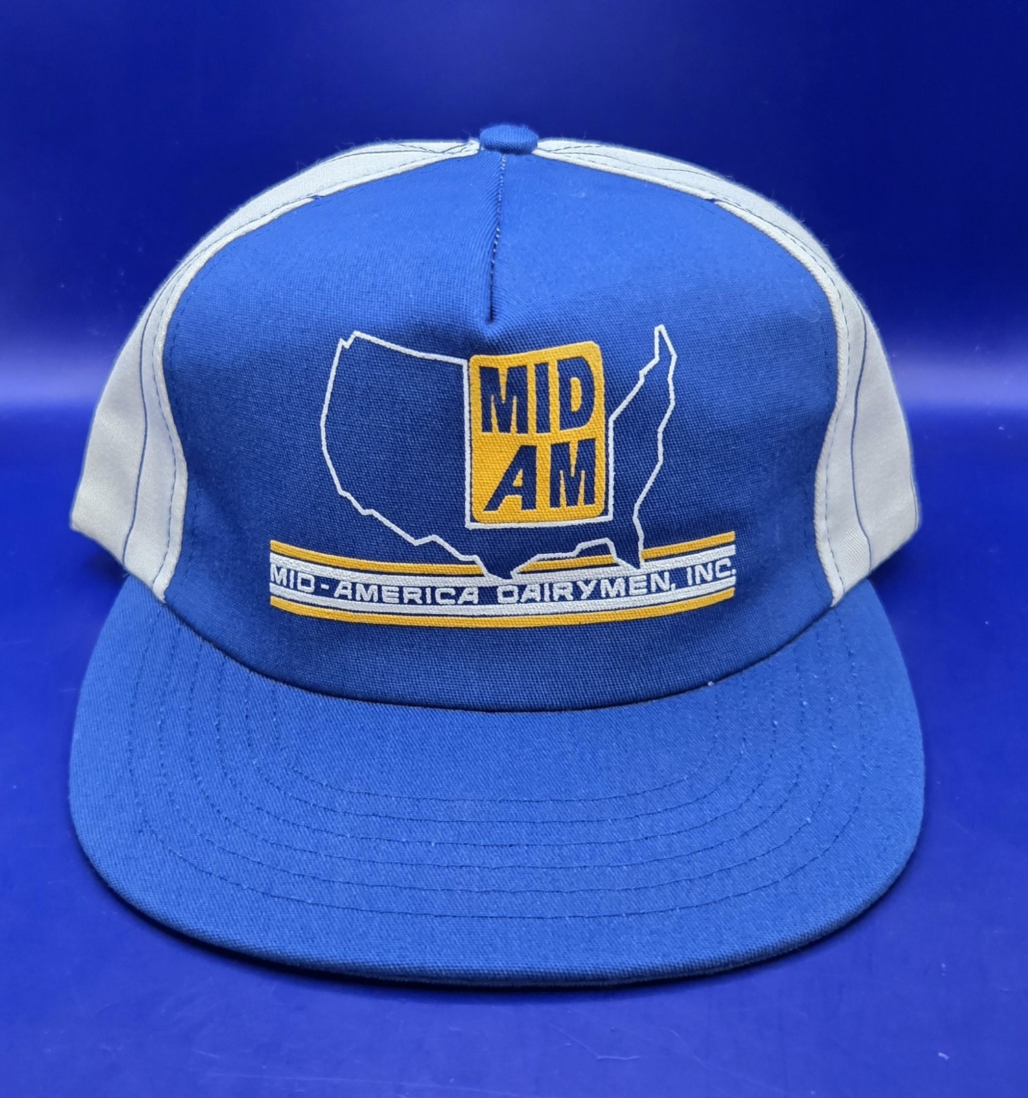 Vintage MID AM Mid-America Dairymen, Inc. Pinstripe Snapback Hat ~ Made In USA🐄