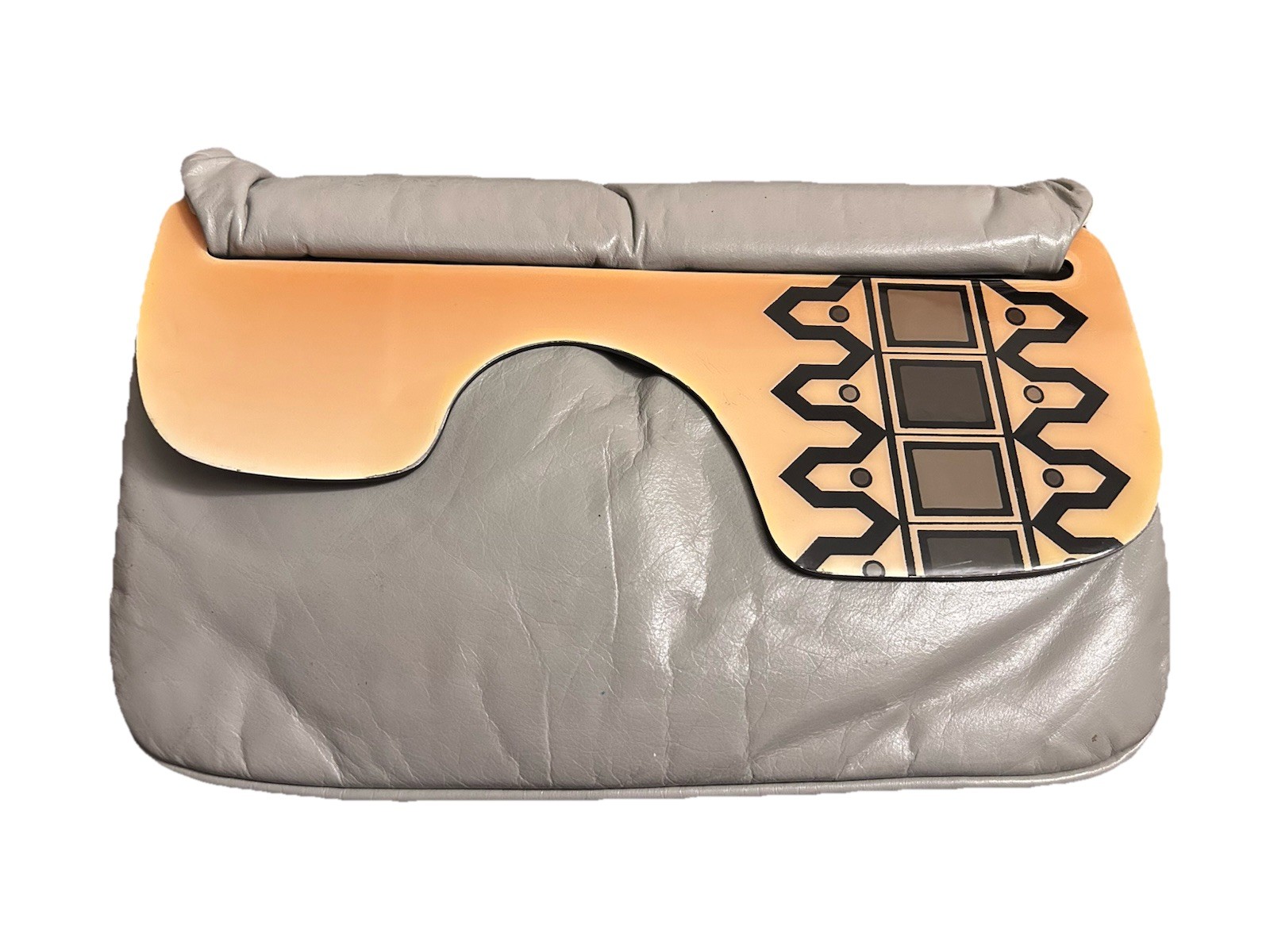 Vintage 1980s Moon Bag by Patricia Smith Taupe Gray Leather Purse Clutch Strap