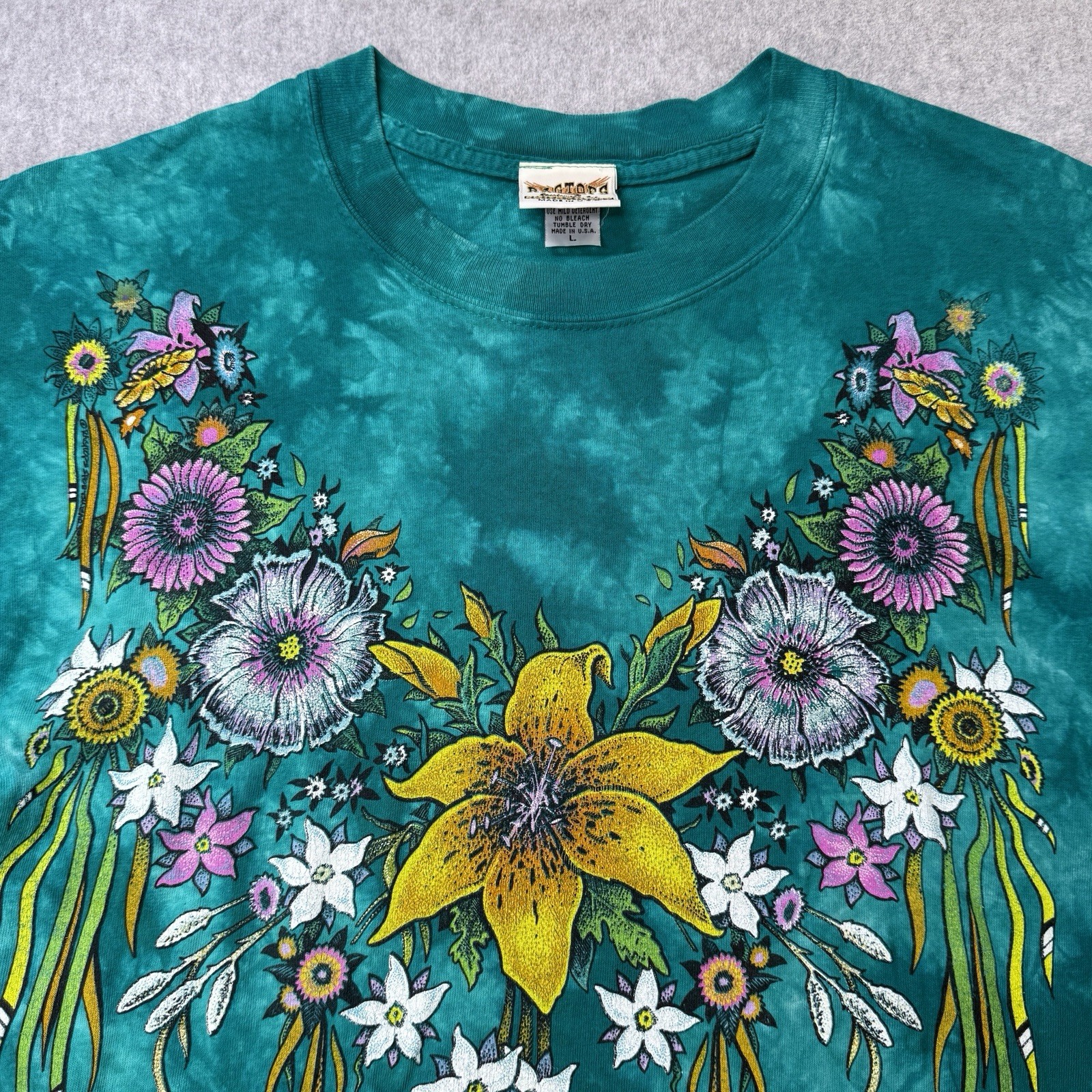 Vintage 90s RagTops Tie Dye Floral Graphic T-Shirt Men’s L USA Made