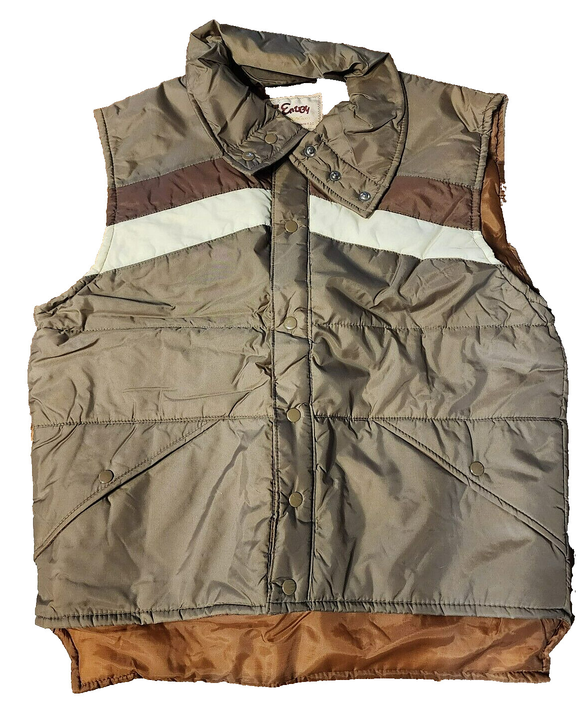 Vtg Envoy vest The Now Jacket Grandpa puffer Large tan vtg Y2K Rockabilly
