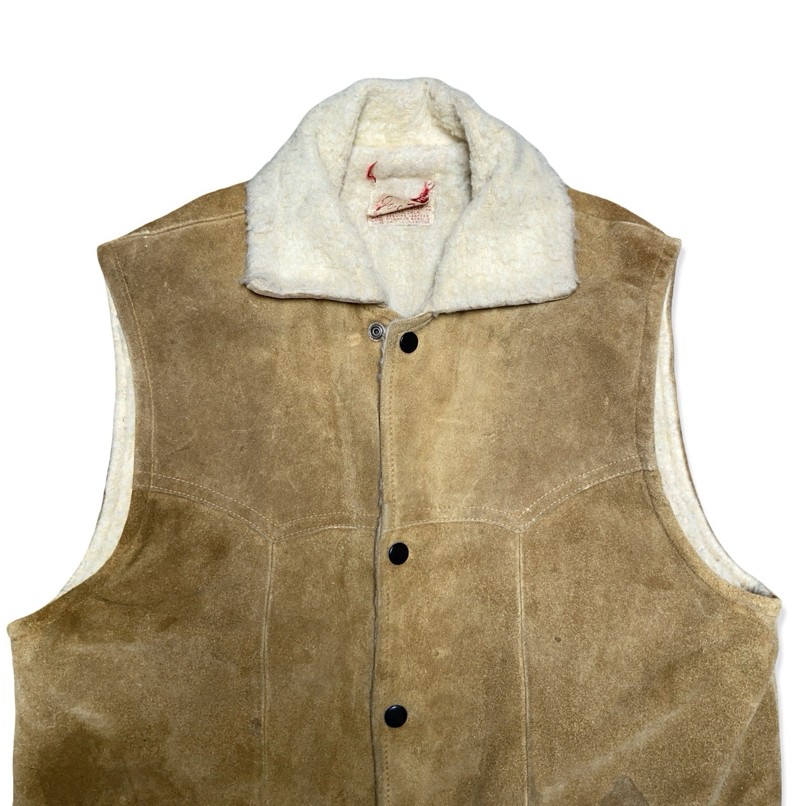 Vintage 60s Jo O Kay Shearling Style Vest Genuine Leather Worn