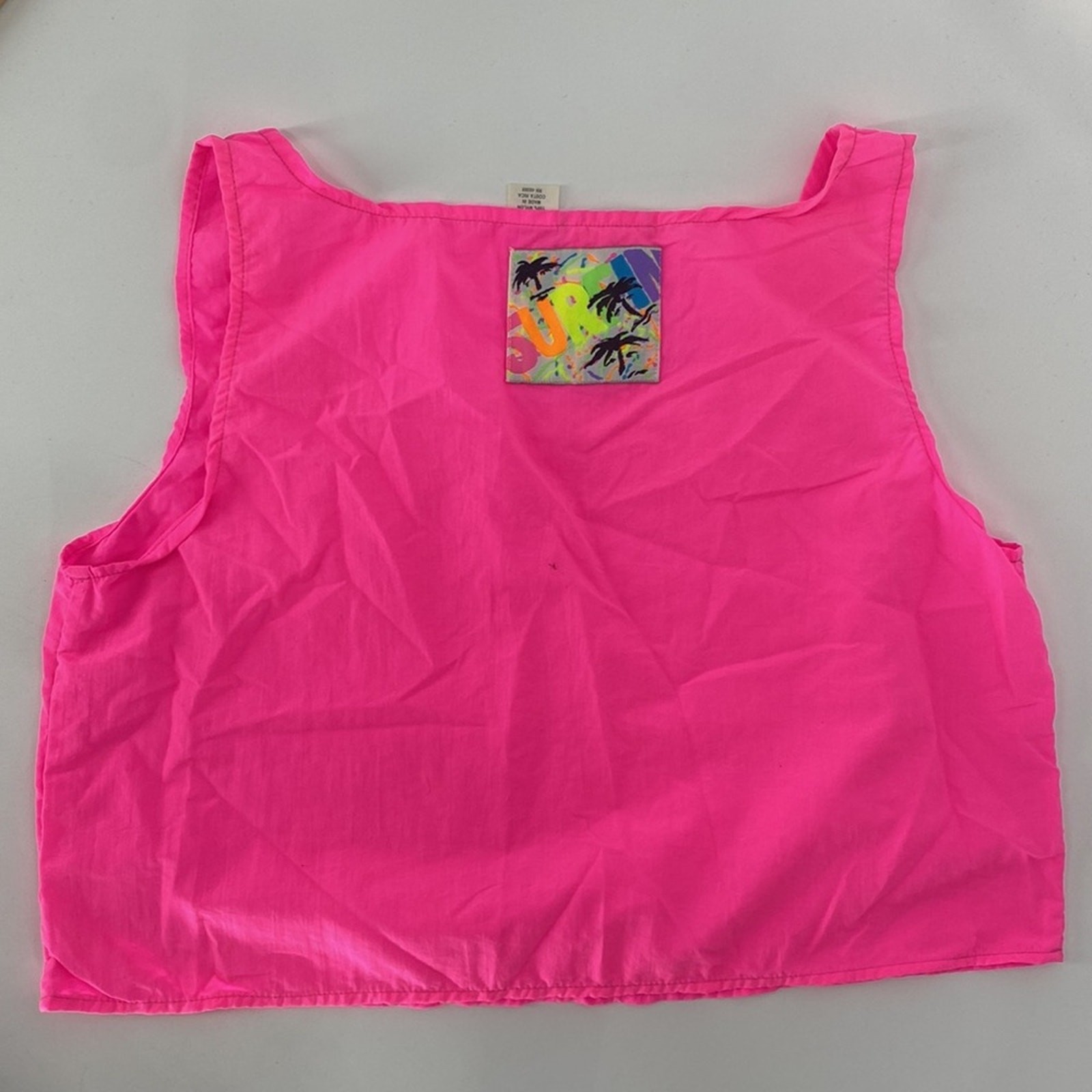Shell Shack Vintage 80s Surf Crop Top Womens Size M Neon Pink Nylon Retro Y2K