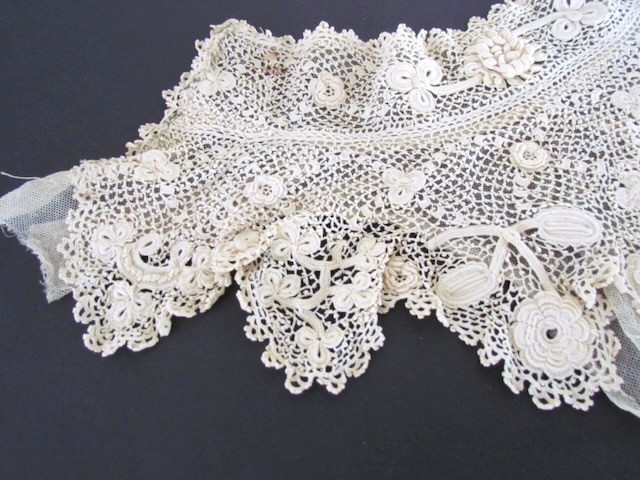 Victorian Crochet Lace Collar Yoke Irish Handmade Raised Floral