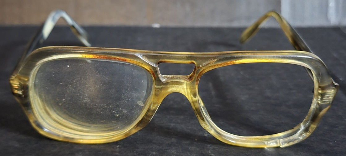 Vintage 1950s Clear Yellow Eyeglass Frames USA Square Acetate RX, Buddy Holly