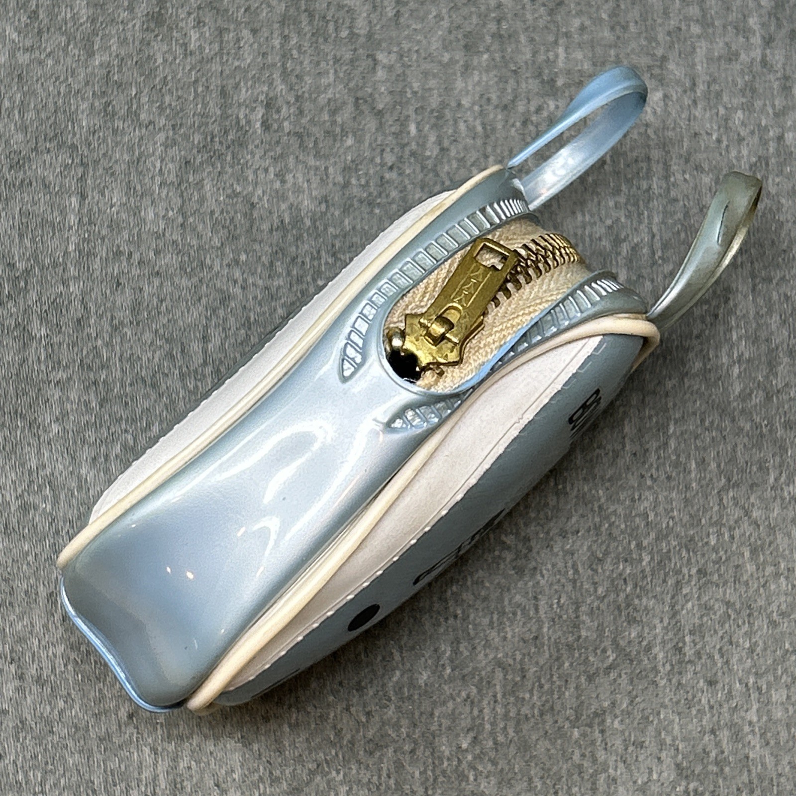 Vintage Bowling Bag Coin Purse Mini Silver Vinyl Bowler Keychain Pouch HONG KONG
