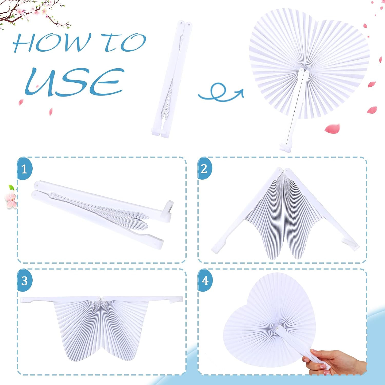 60 Pack White Paper Folding Hand Fans Wedding Party Favors DIY Decor Bulk XL