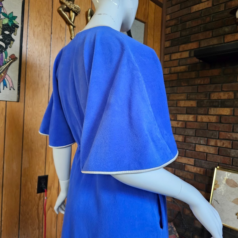 Vtg 70s Fleece Angel Wing Caftan Vanity Fair Lounge Maxi Pool Party Dress S/M