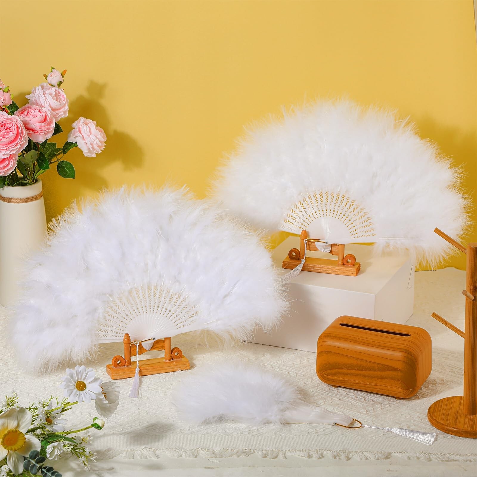 Kigley 8 Pcs Marabou Feather Fan Bulk Wedding Headband Vintage Folding 1920s …